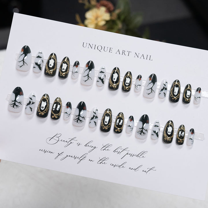 Artistic Halloween-Themed Press-On Nails