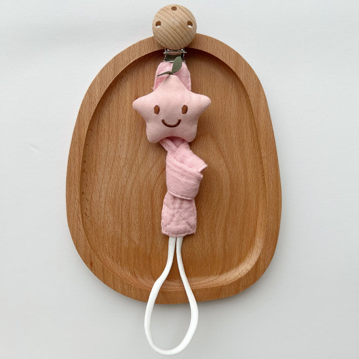 Wooden Clip Fox Plush Pacifier Holder with Knotted Muslin Strap