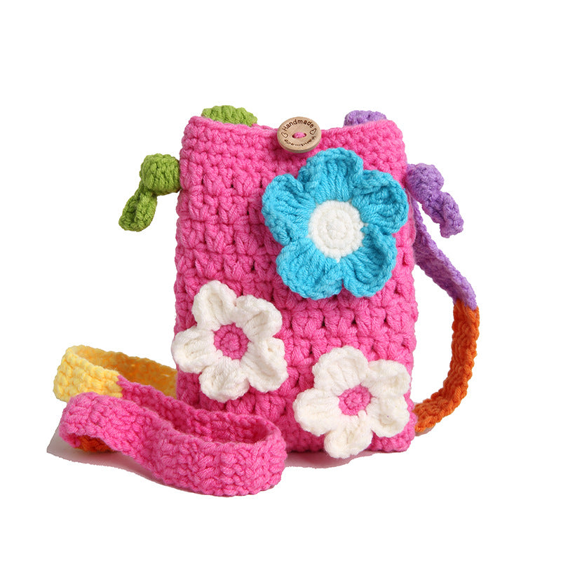 Crocheted Floral Mini Crossbody Bag