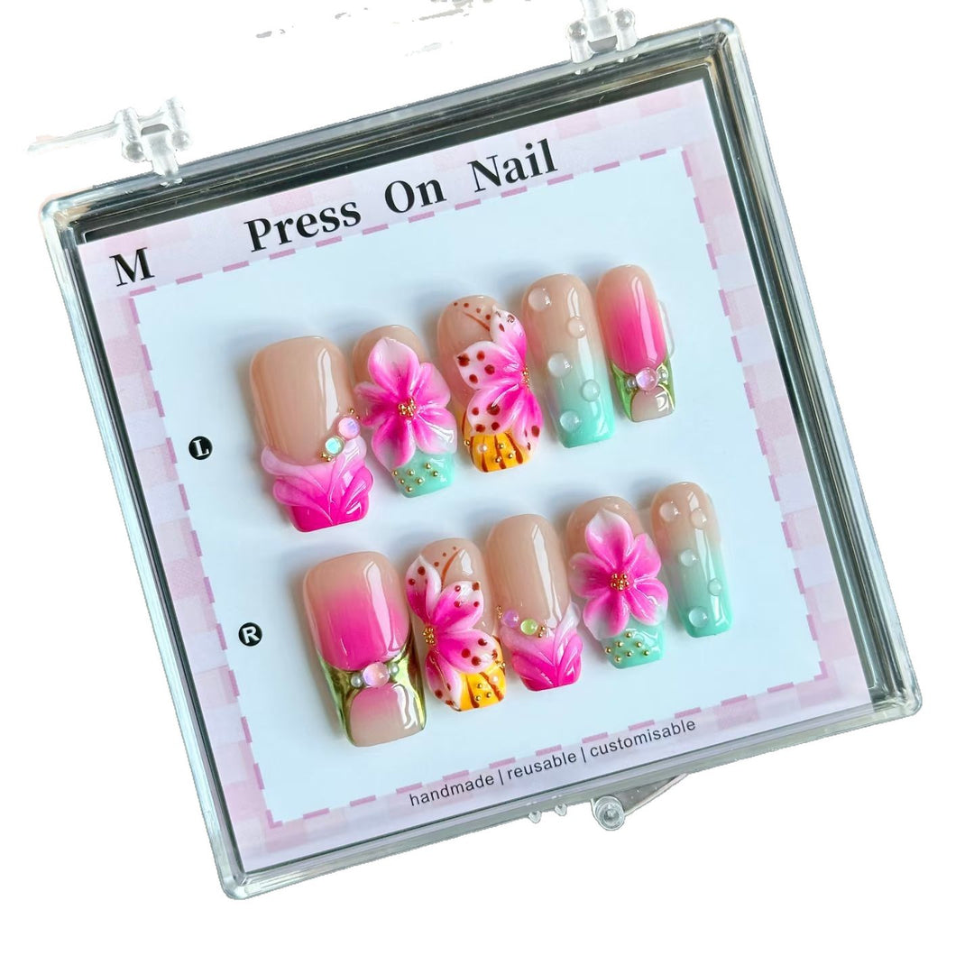 Artistic Floral Press-On Nail Art Set  1791772903