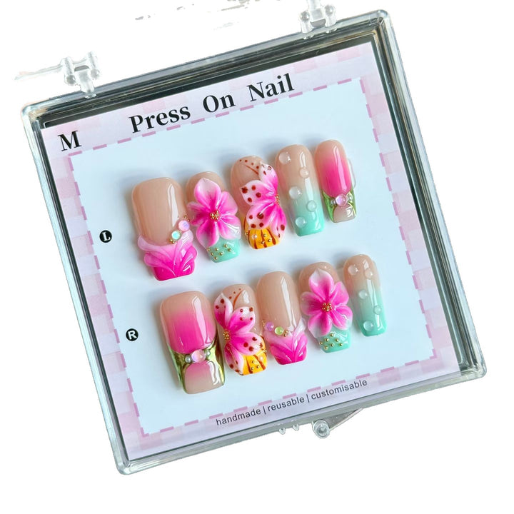Artistic Floral Press-On Nail Art Set  1791772903