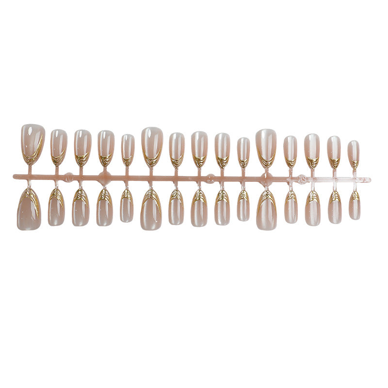 Elegant Press-On Nail Set with Gold Accent