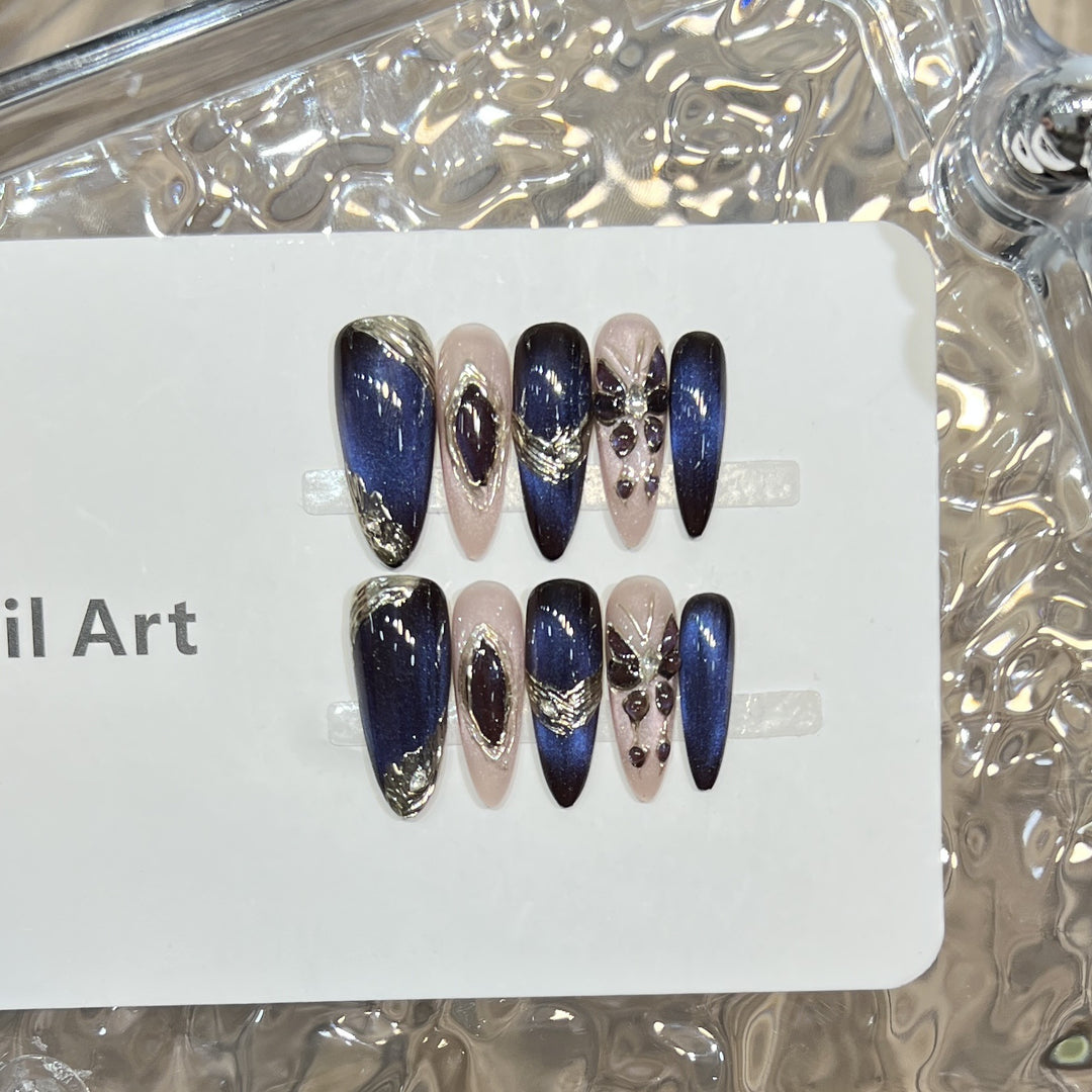 Elegant Stiletto Press-On Nail Art Set with Gemstone Accents Kalsten
