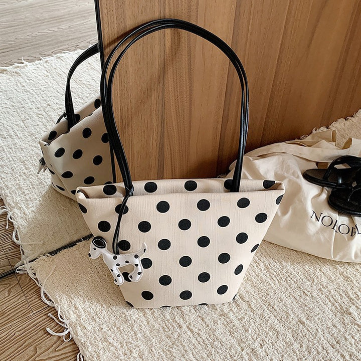 Polka Dot Canvas Shoulder Tote Kalsten