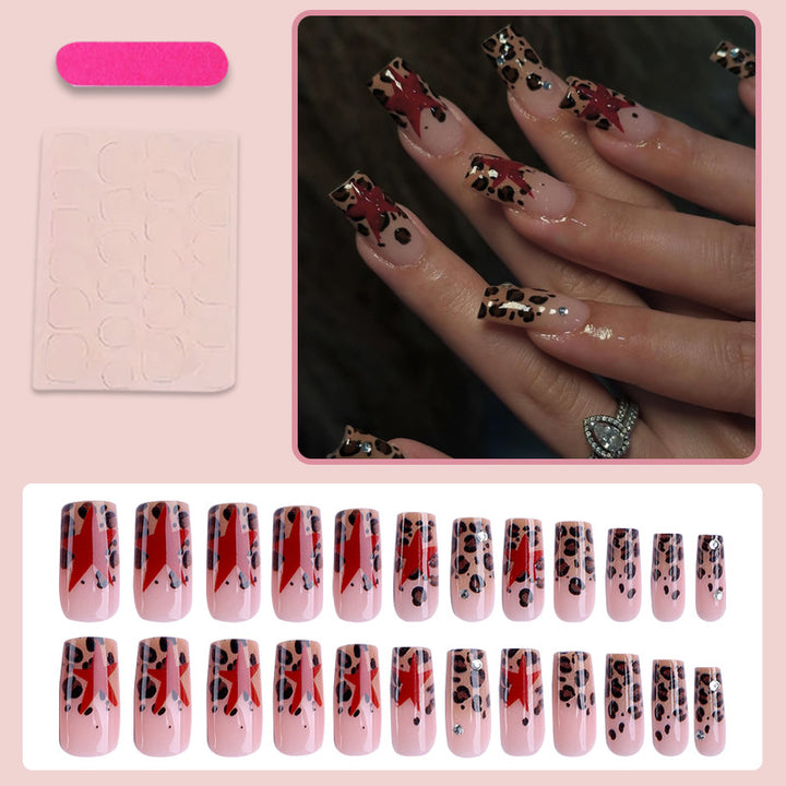 Acrylic nail set with exciting leopard pattern and glamorous accents Kalsten