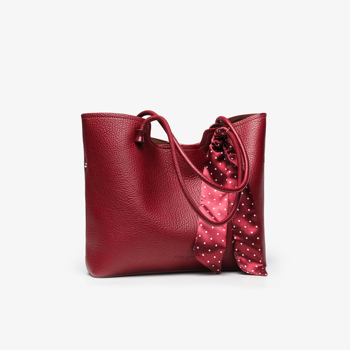 Elegant Leather Tote Bag with Decorative Scarf
