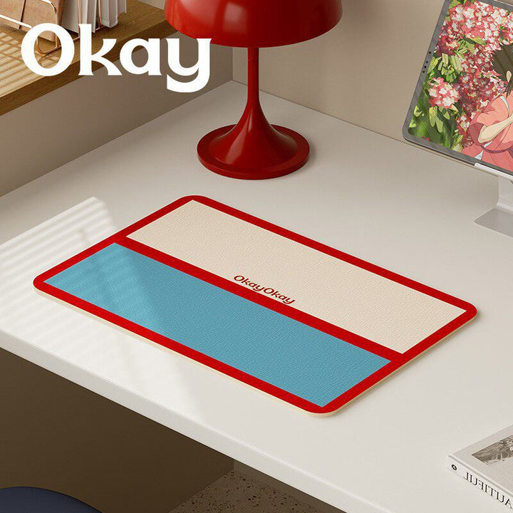 Oversized Eco-Leather Desk Mat with Non-Slip Base and Retro Grid Print