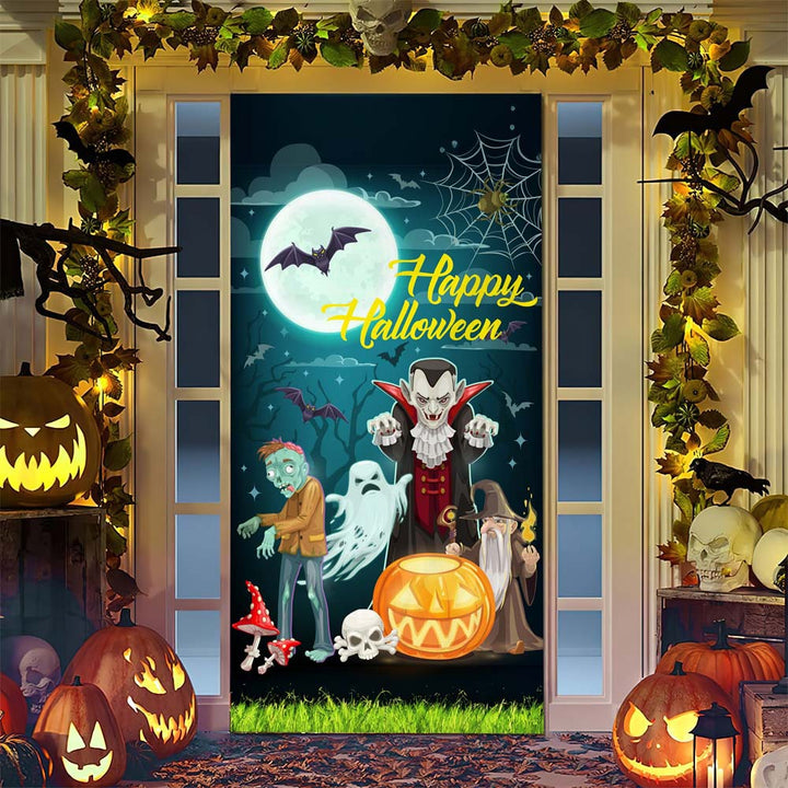 Halloween door poster with large-format Grim Reaper illustration and reusable PVC tarp fabric