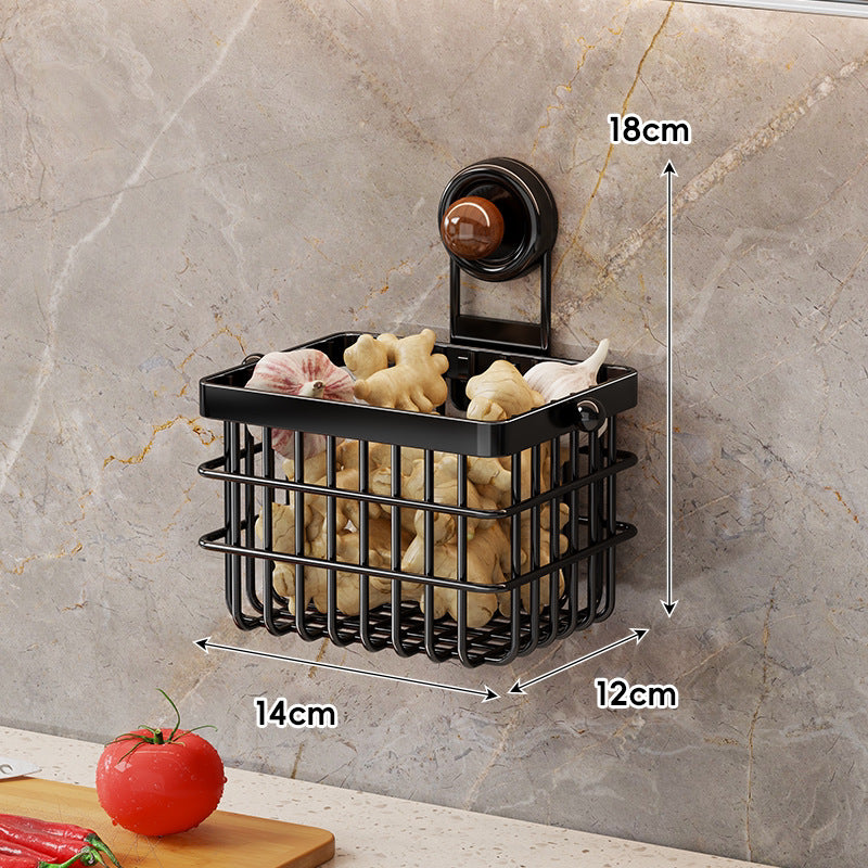 Wall-Mounted Suction Metal Wire Kitchen Storage Basket