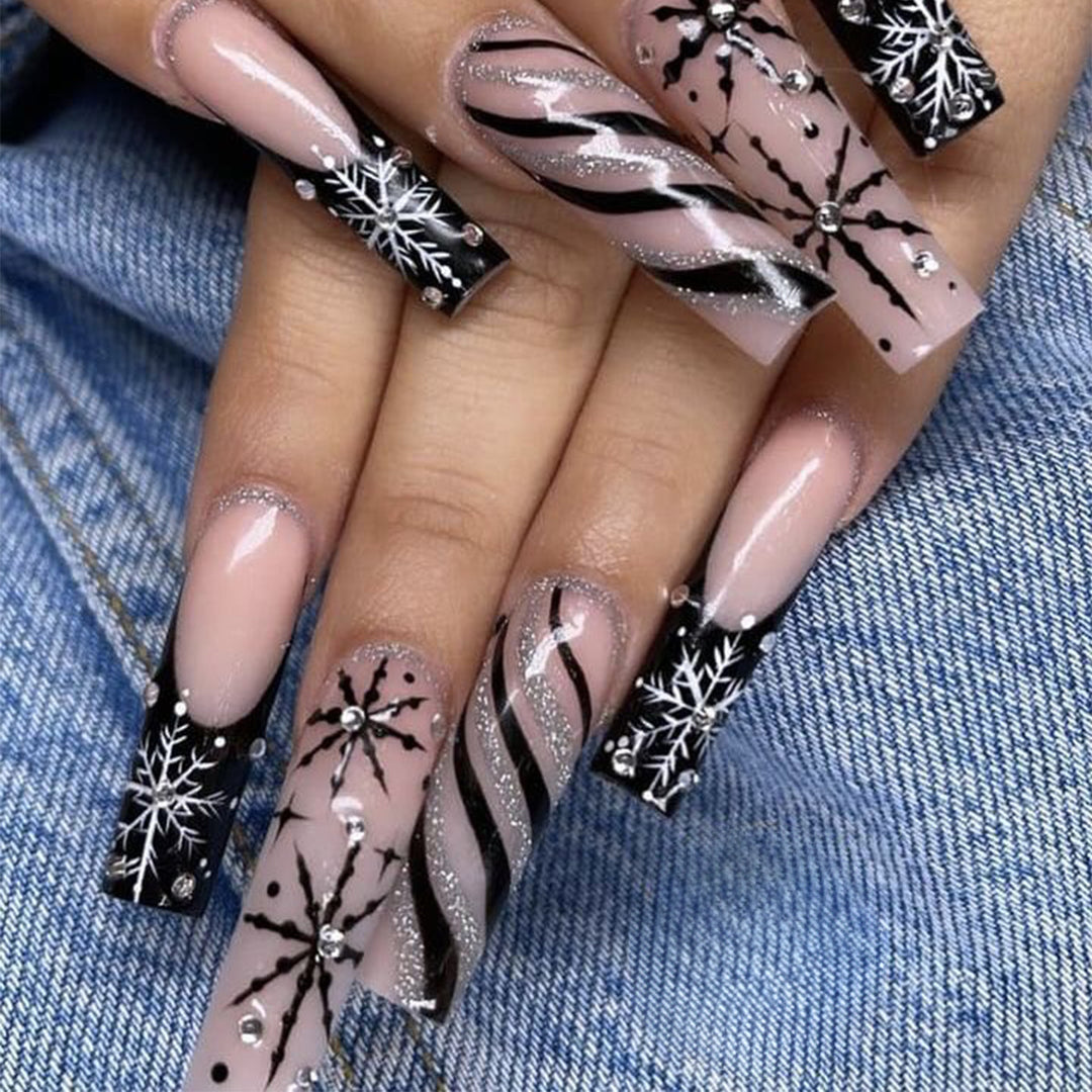 Decorative Press-On Nail Art Set with Snowflake and Glitter Accents Kalsten