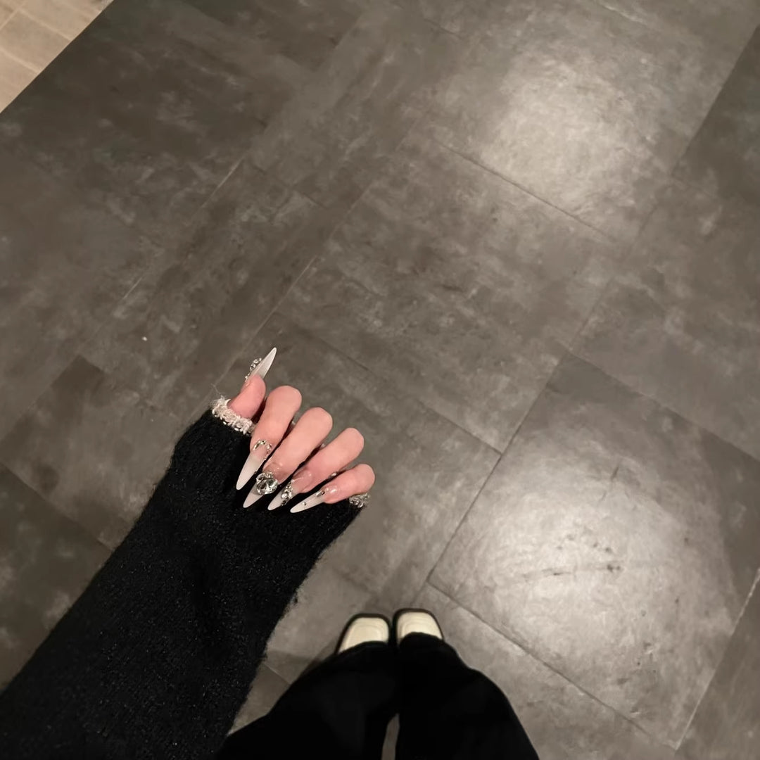 Elegant Stiletto Nail Art Extensions with Crystal Accents
