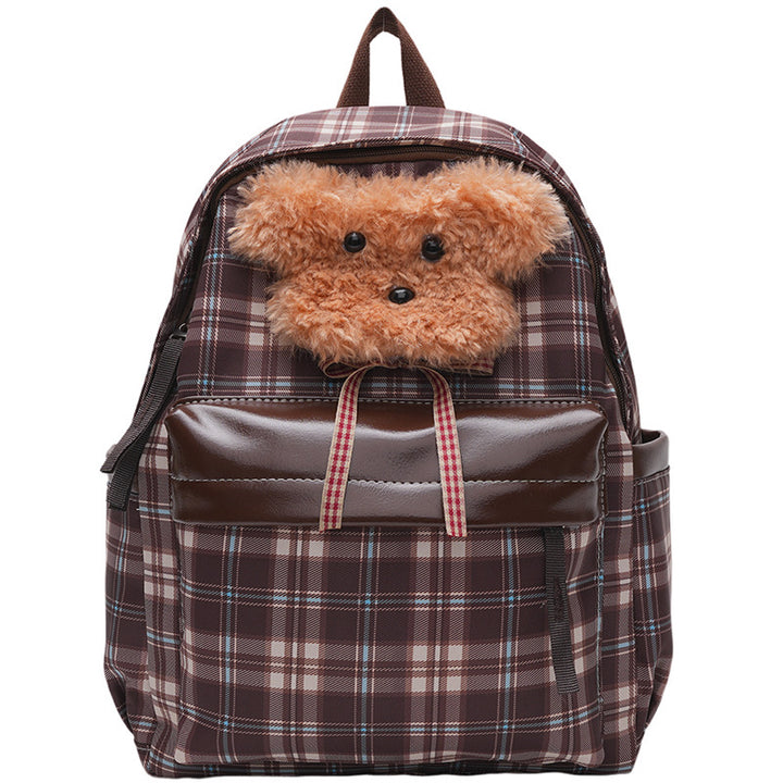 Plush backpack with unique checkered pattern and casual animal motif Kalsten