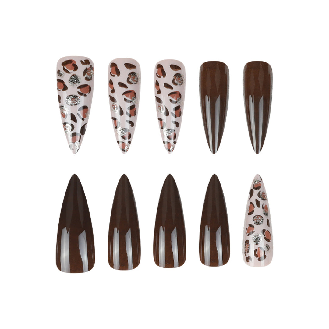 Stiletto Press-On Nail Set with Leopard Accent Design Kalsten
