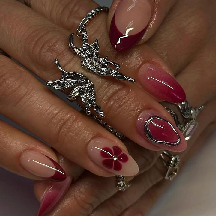Artificial nail set with elegant flower and ombre accents Kalsten