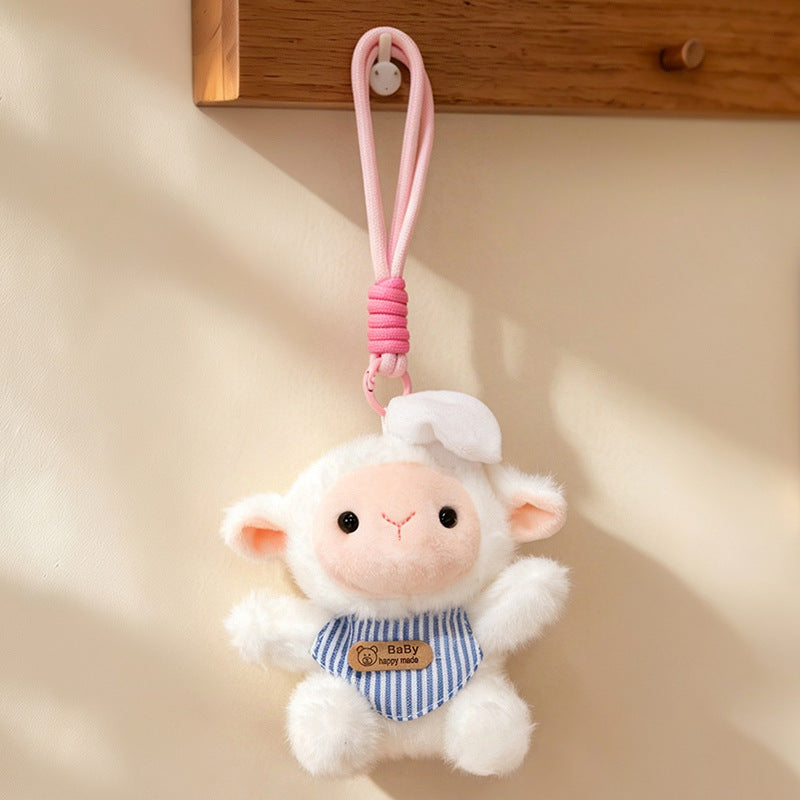Plush Calico Cat Strawberry Mini Bag Charm Keychain with Soft Rope Loop & Metal Clip Kalsten