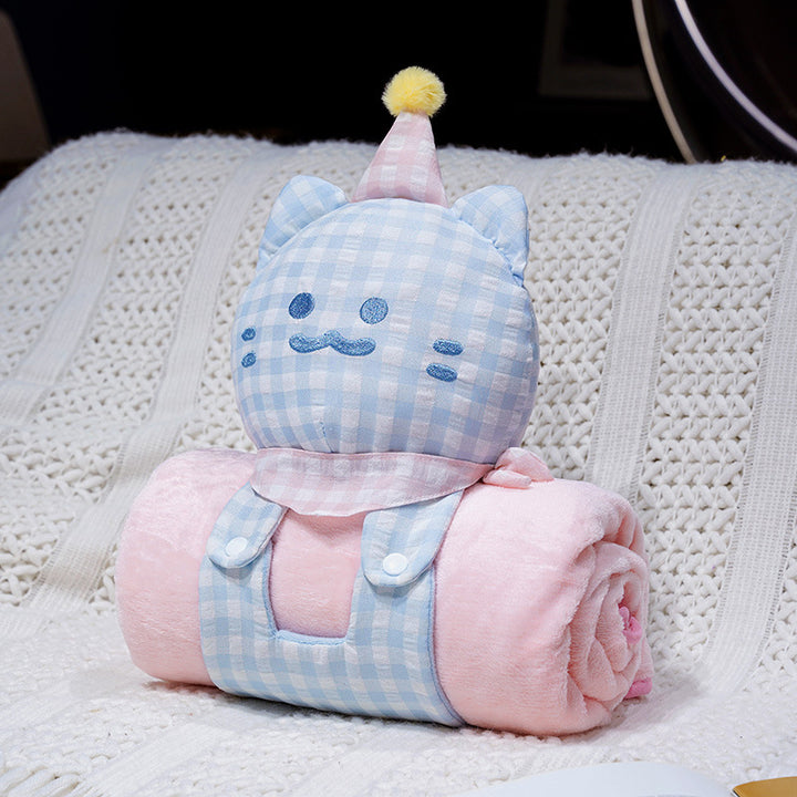Cozy baby fleece blanket with plush cat head, carrying strap, and roll function