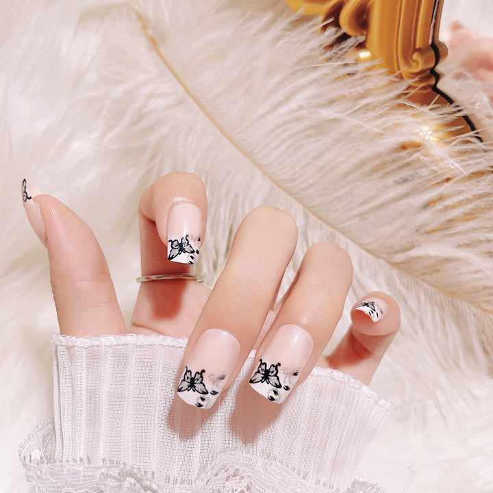 Artistic Press-On Nail Set with Butterfly Designs