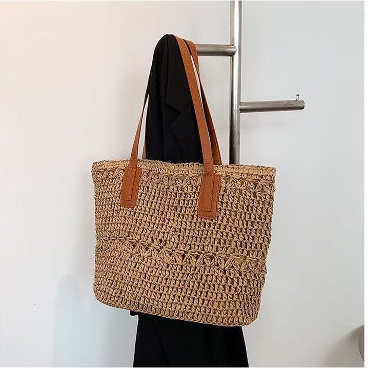 Elegant Braided Shopping Basket with Leather Handles Kalsten