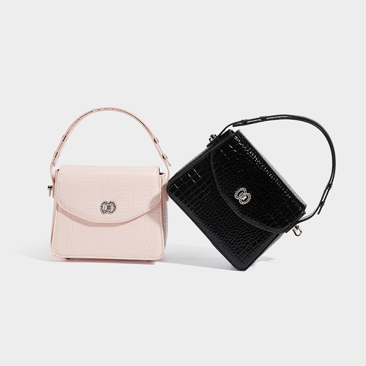 Crocodile-Embossed Structured Handbag