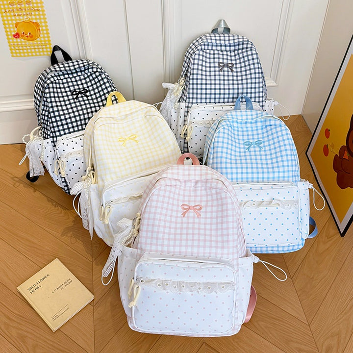 Playful Gingham and Polka Dot Backpack Kalsten