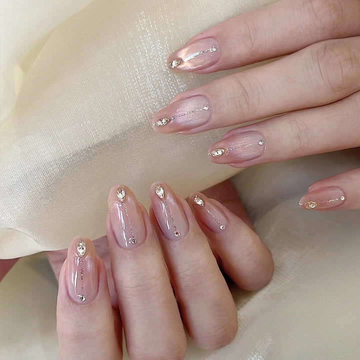 Elegant Press-On Nail Design with Rhinestone Accents Kalsten