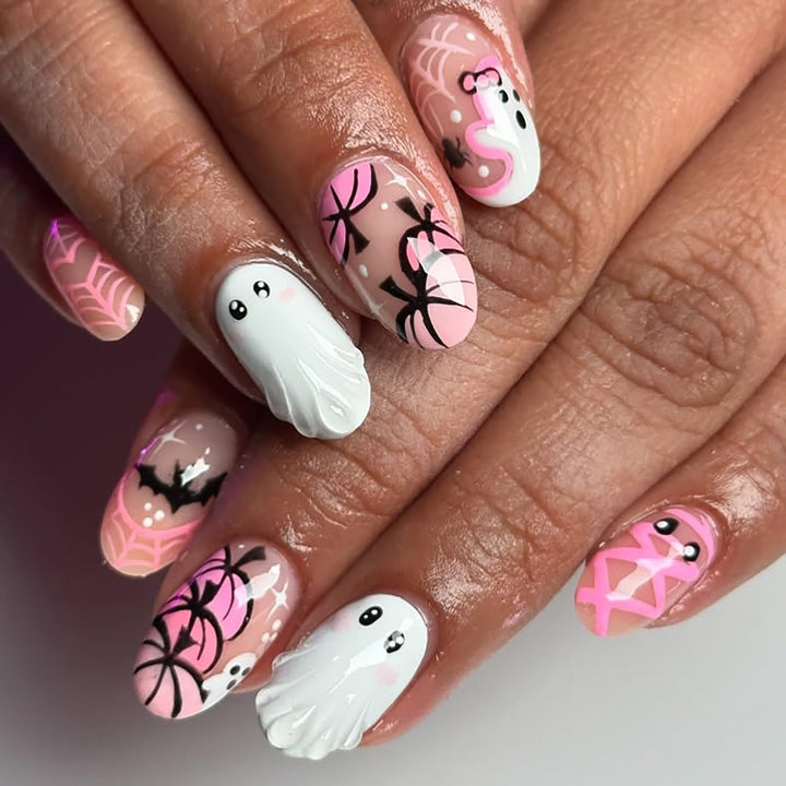 Thematic Halloween Ghost and Spider Press-On Nail Set