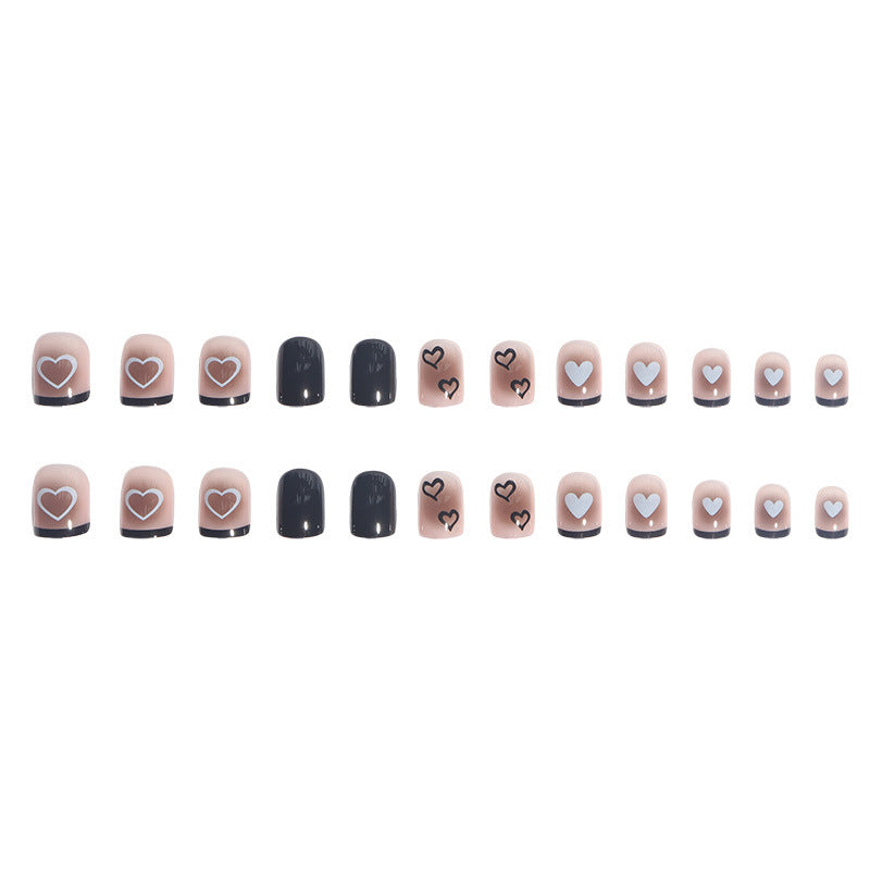 Artistic Press-On Nail Set with Heart and Graphic Design Kalsten