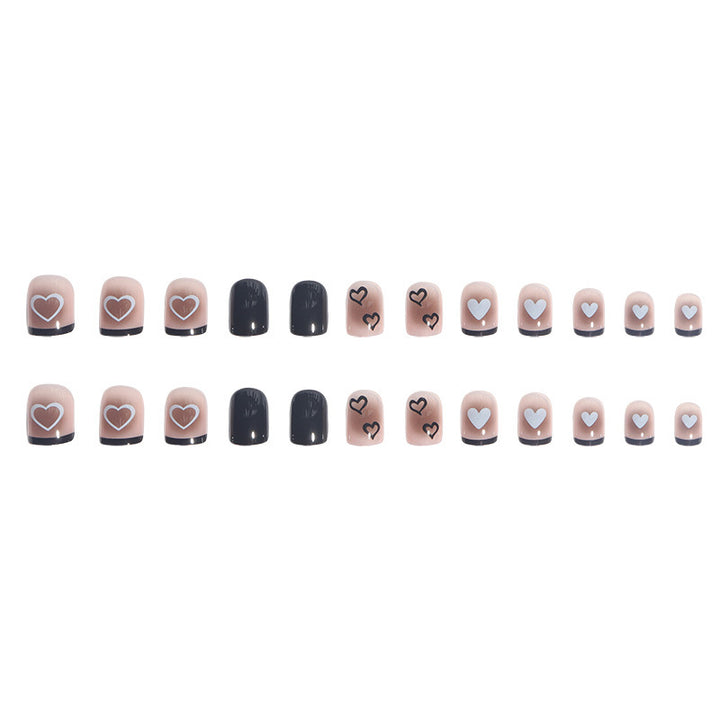 Artistic Press-On Nail Set with Heart and Graphic Design Kalsten