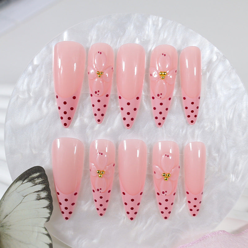Artificial nail set with romantic flower and polka dot designs Kalsten