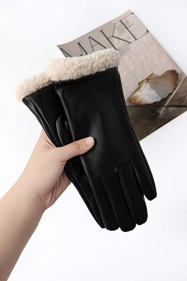 Luxurious Faux Fur Cuff Leather Gloves Kalsten