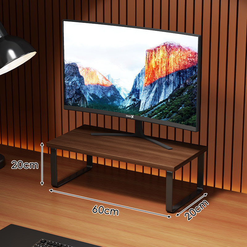 Compact Wooden Monitor Riser with Metal Frame and Under-Shelf Storage