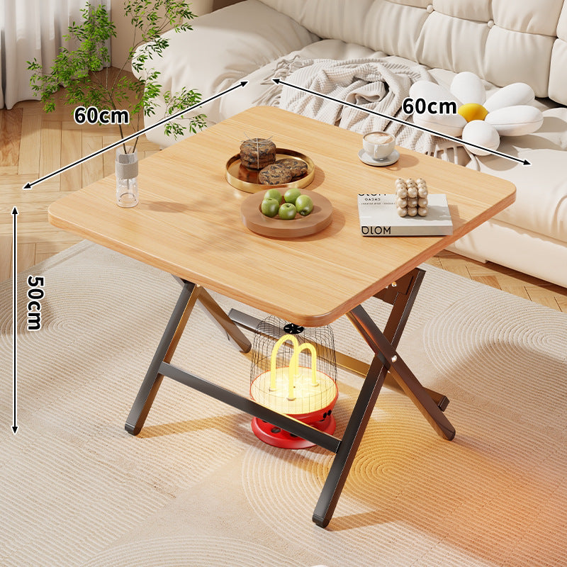 Foldable Square Coffee and Side Table with Marble-Effect Top and Collapsible X-Leg Frame