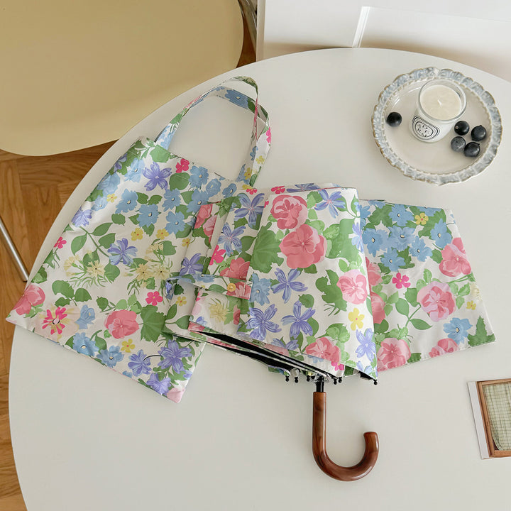 Women Folding Umbrella with Exquisite Floral Design Kalsten