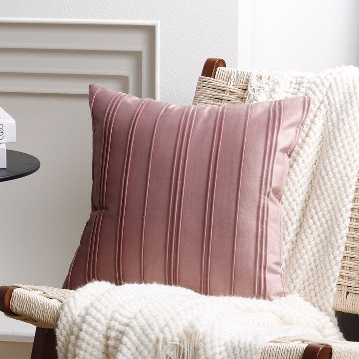 Luxury Velvet Vertical Pintuck Square Throw Pillow Cover