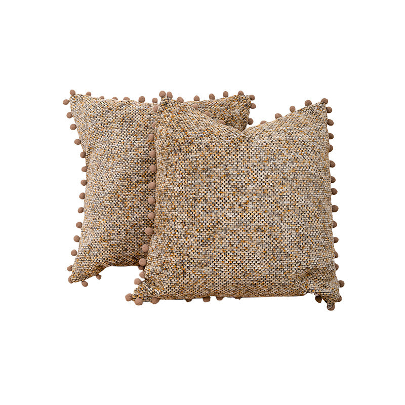 Decorative Textured Bouclé Throw Pillow Set with Pom-Pom Trim