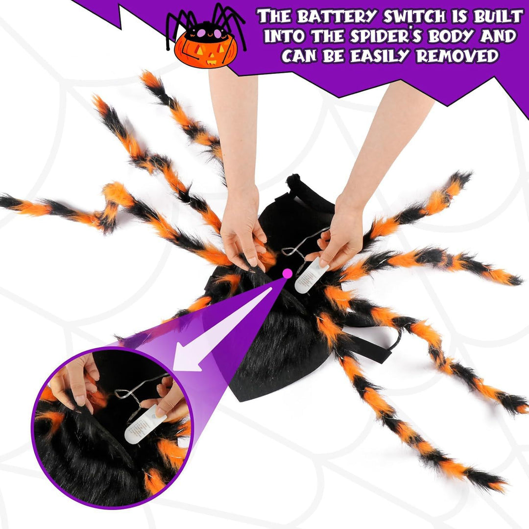 Adjustable pet spider costume with eight plush legs and velcro