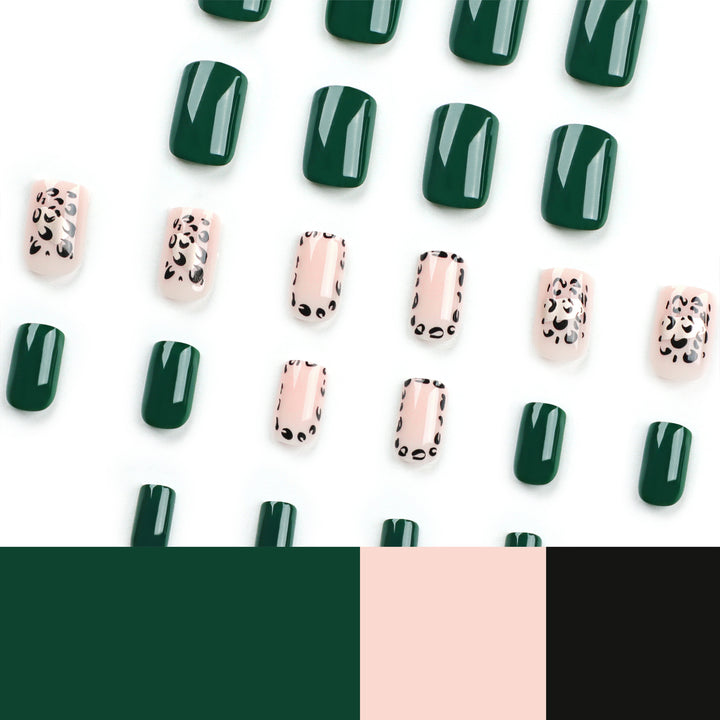 Artful nail art with tasteful green and leopard accents Kalsten