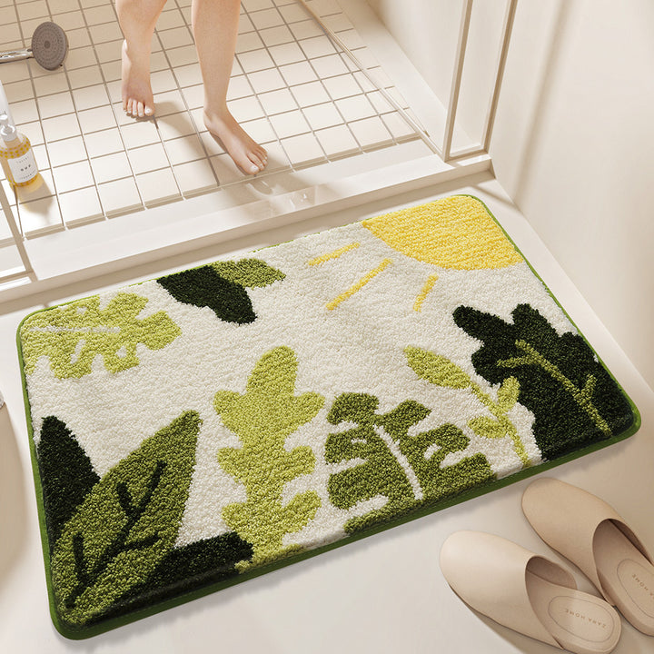Leaf Design Plush Bathroom Mat Kalsten