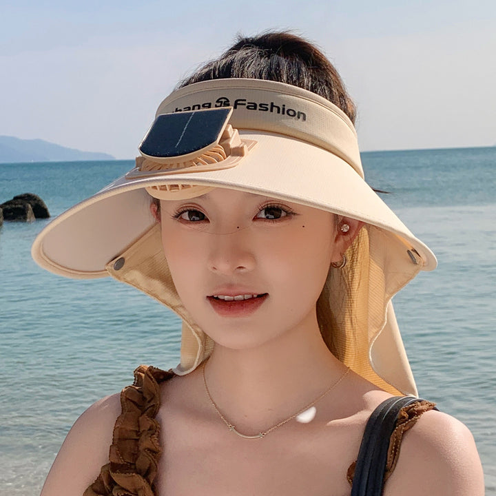 Visor with removable solar clip fan and UV protection neck strap Kalsten