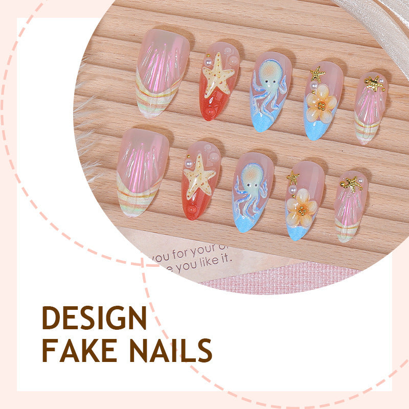 Creative nail art set with maritime designs and elegant embellishments Kalsten