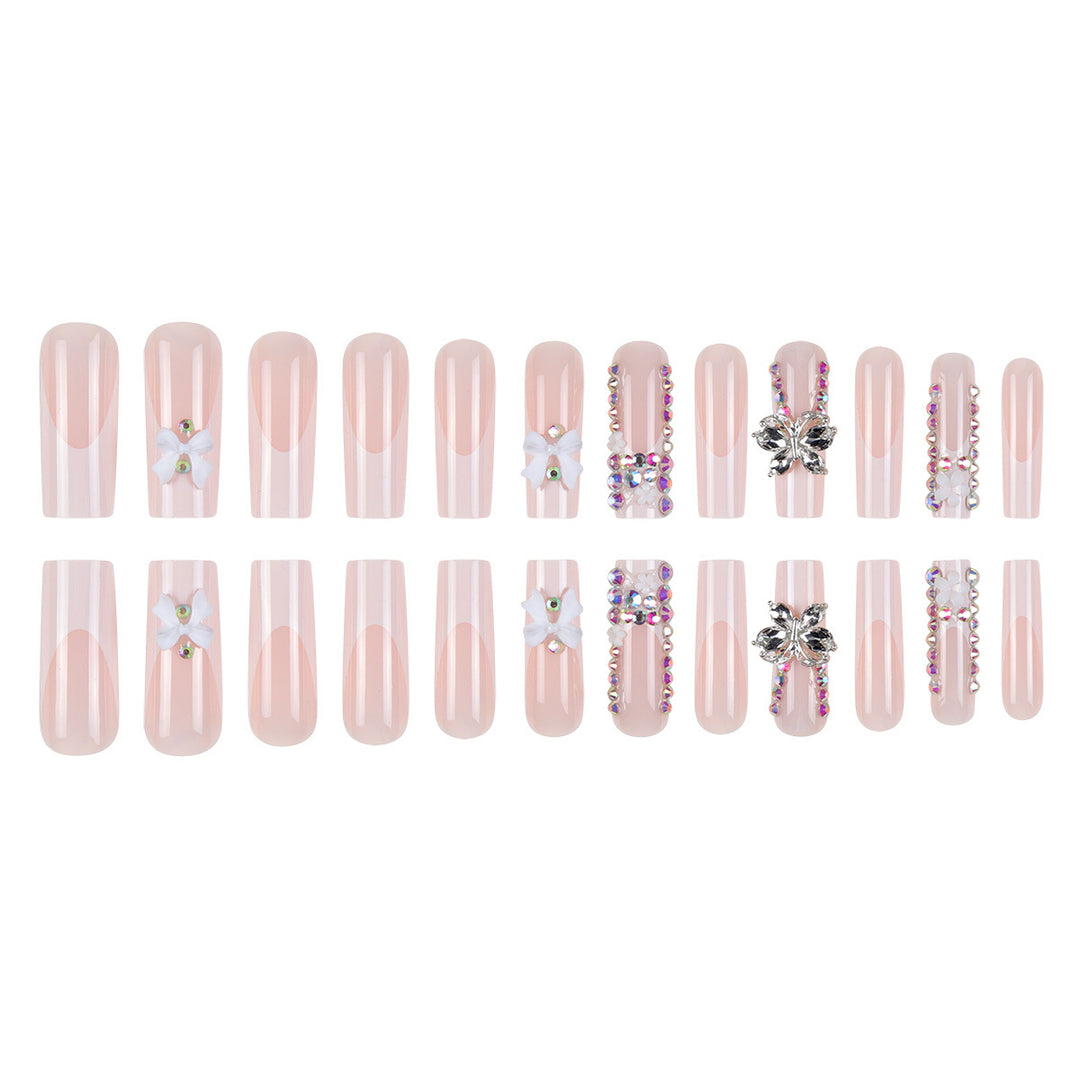 Decorative Long Press-On Nails with Floral and Rhinestone Accents Kalsten