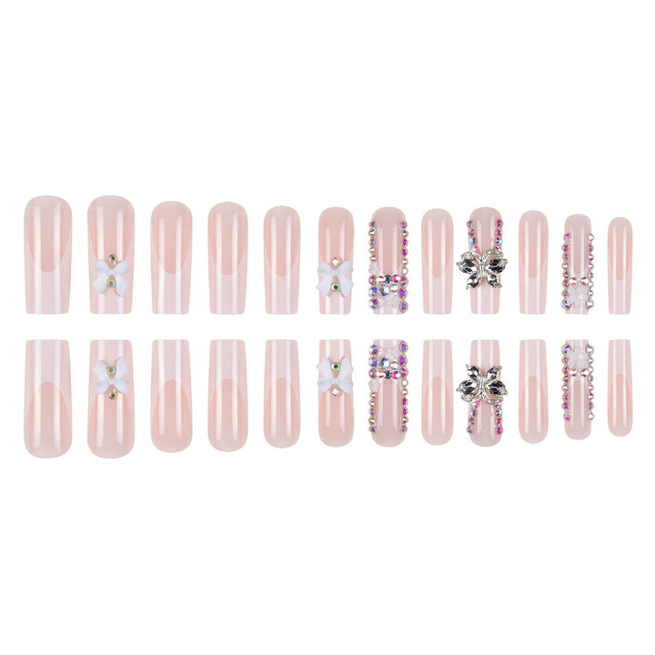 Decorative Long Press-On Nails with Floral and Rhinestone Accents Kalsten