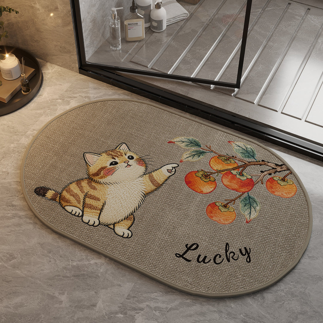 Cat-Themed Oval Bath Mat