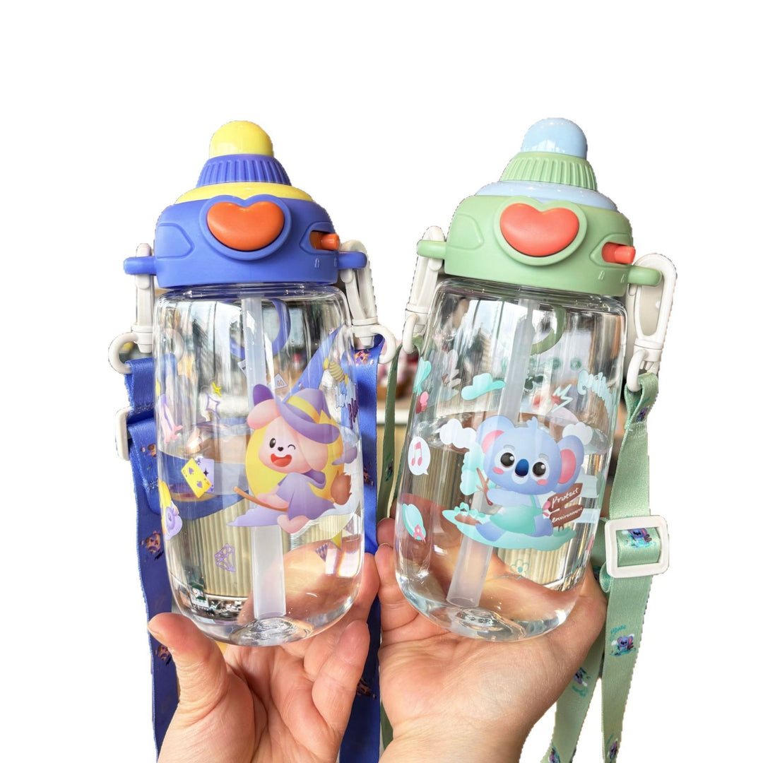 Women's transparent drinking bottle with ergonomic carrying handle and integrated straw Kalsten