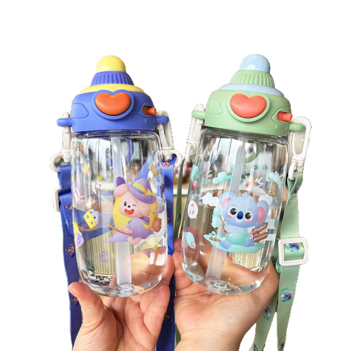 Women's transparent drinking bottle with ergonomic carrying handle and integrated straw Kalsten