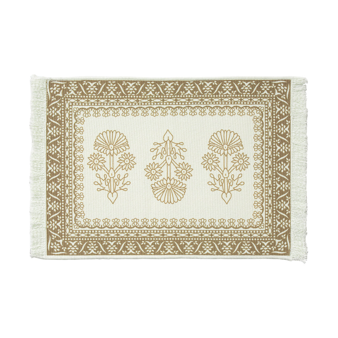 Decorative woven table runner with floral embroidery