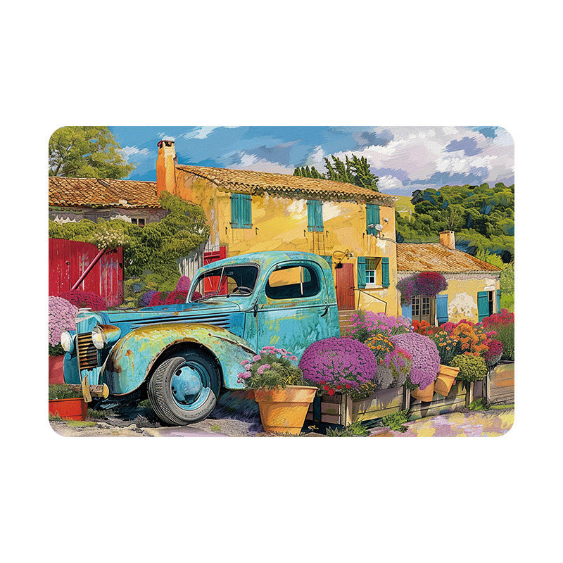 Artistic Vintage-Themed Kitchen Mat