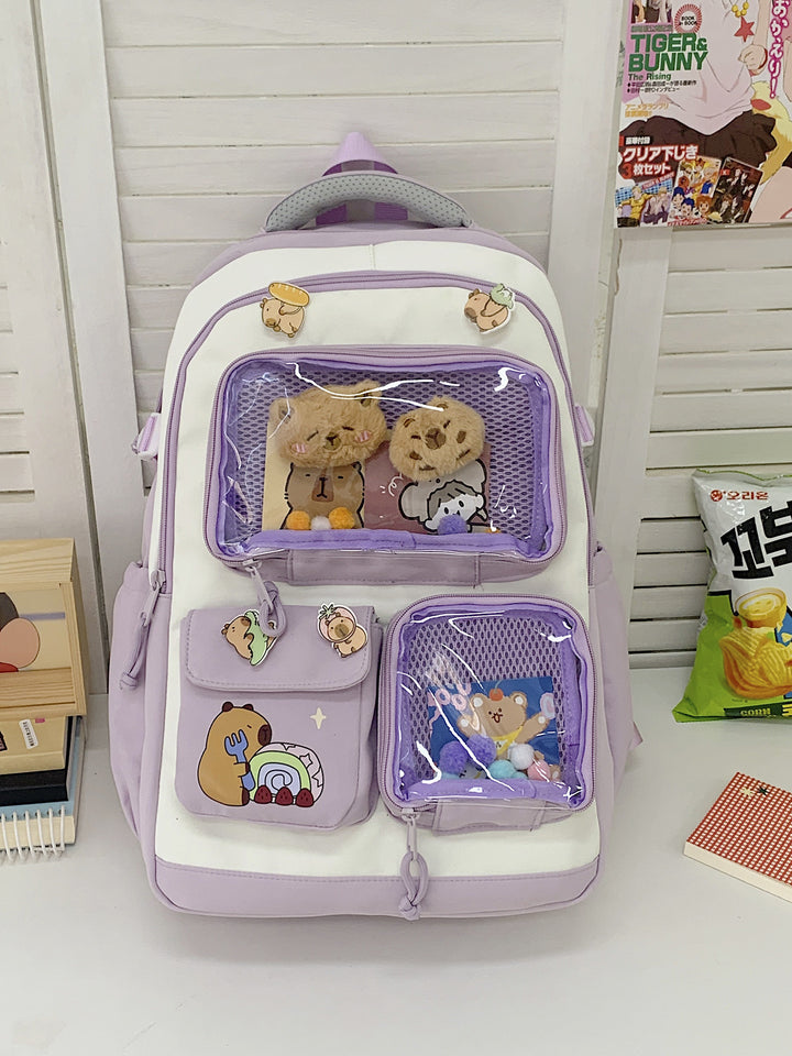 Cute Character-Themed Multi-Pocket School Backpack