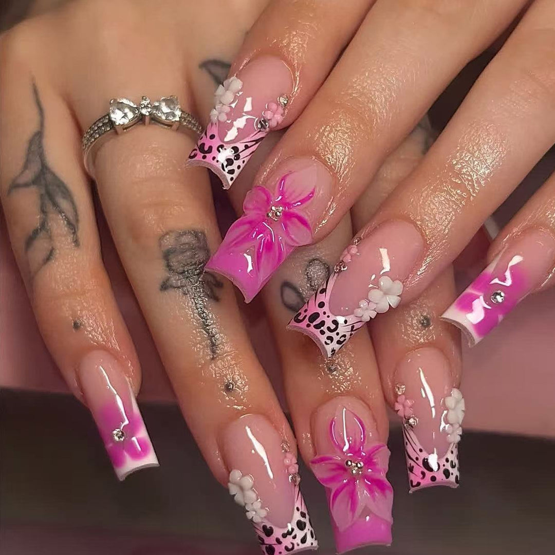 3D Floral Accent Acrylic Nail Extensions Kalsten