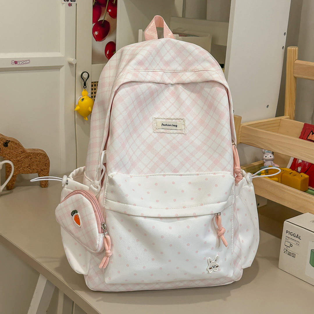 Stylish Plaid Backpack with Fun Decorative Accents Kalsten